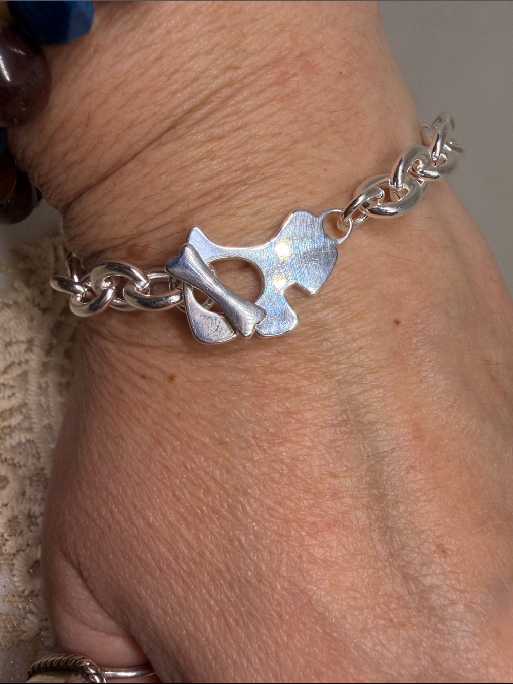 925 Sterling Silver Dog & Bone Statement Toggle Clasp Bracelet Animal Lover